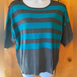Notations, Women's Plus Size 2X, Turquoise and Gray stripped Sweater